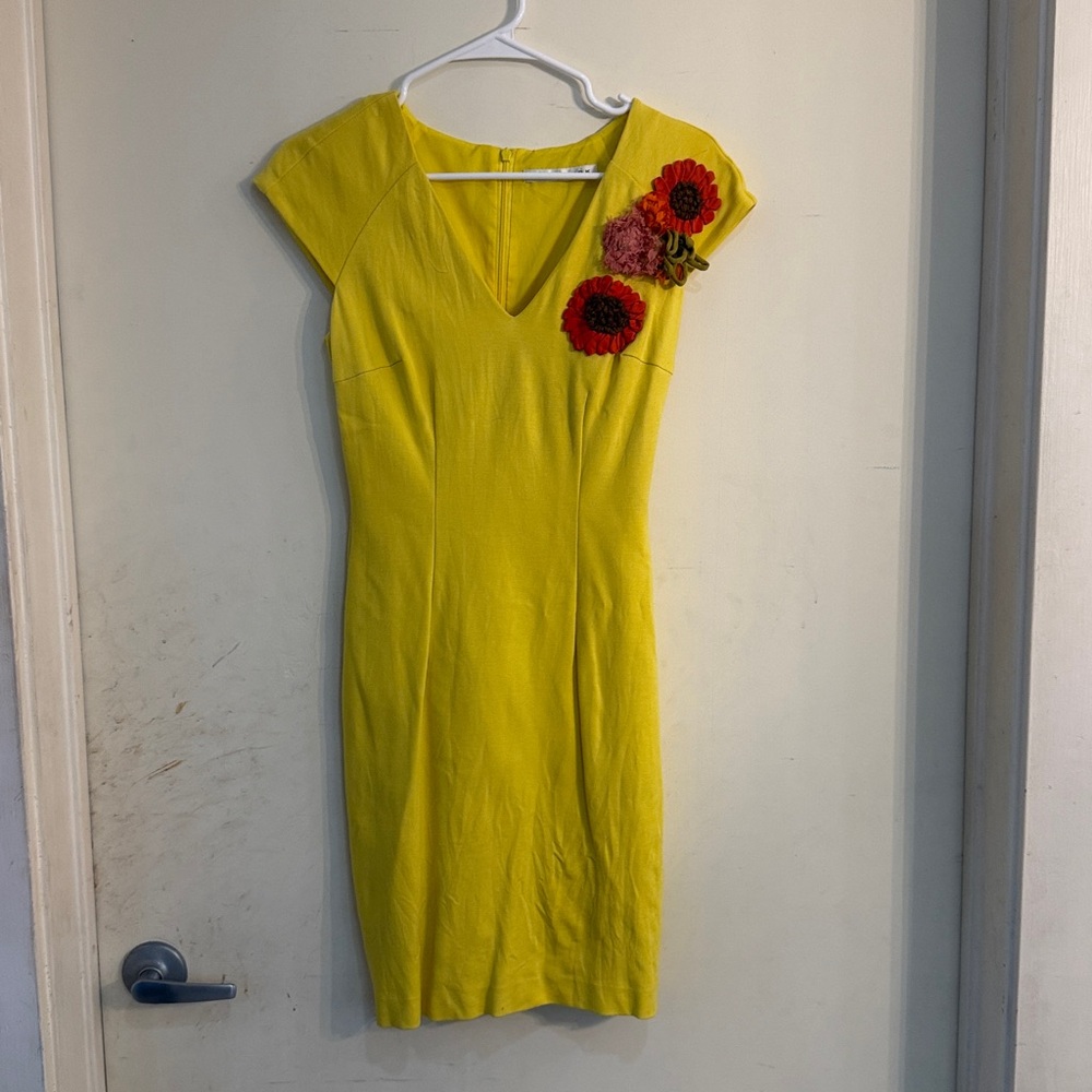 Trina Turk Yellow Dress with Floral Detail